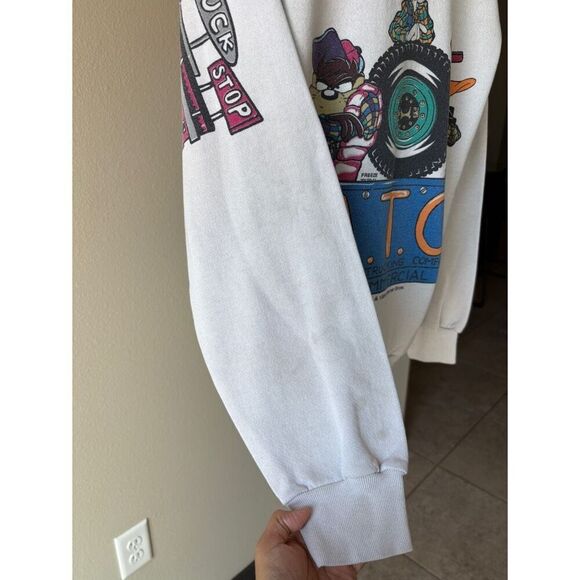 tultex 90s looney tunes all over print graphic crewneck pullover sweater - Picture 10 of 10